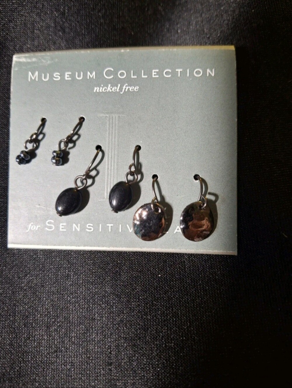 Nickel-Free Silver Tone Earrings Set - Black/Silver